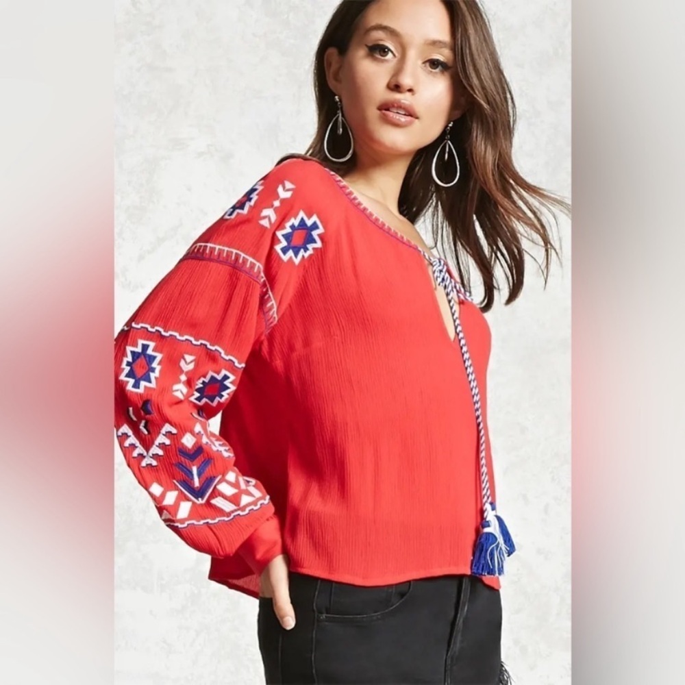 Vintage Red Embroidered Top